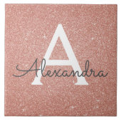 Roze Rose Gold Glitter en Sparkle Monogram Tegeltje (Voorkant)
