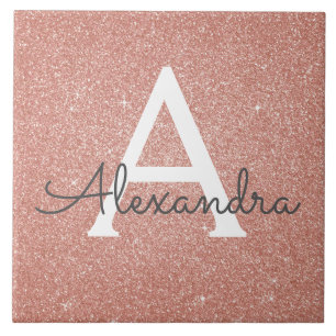 Roze Rose Gold Glitter en Sparkle Monogram Tegeltje