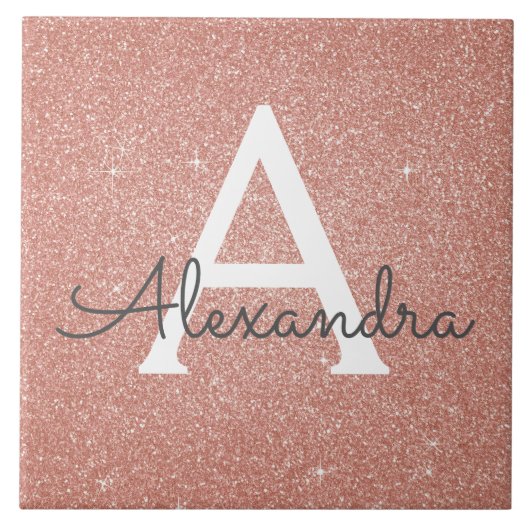 Roze Rose Gold Glitter en Sparkle Monogram Tegeltje (Voorkant)