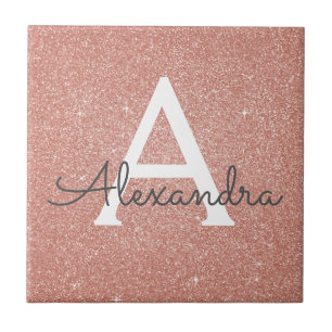 Roze Rose Gold Glitter en Sparkle Monogram Tegeltje