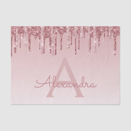 Roze Rose Gold Glitter en Sparkle Monogram Tissuepapier (Voorkant)