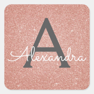 Roze Rose Gold Glitter en Sparkle Monogram Vierkante Sticker