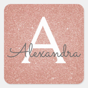 Roze Rose Gold Glitter en Sparkle Monogram Vierkante Sticker