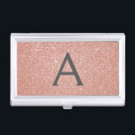Roze Rose Gold Glitter en Sparkle Monogram Visitekaarthouder<br><div class="desc">Pink Rose Gold en Charcoal Grey (grijs) Faux Glitter en Sparkle Elegant Monogram visitekaarthouder is perfect voor een Microblading,  Nail Salon,  Skin Care,  Wimper Uitbreiding of Hair and Make Up Beauty Salon Business. Deze visitekaarthouder kan worden aangepast om uw initiaal en voornaam op te nemen.</div>