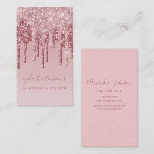 Roze Rose Gold Glitter Eyelash Extensions Lashes Visitekaartje (Voorkant / Achterkant)