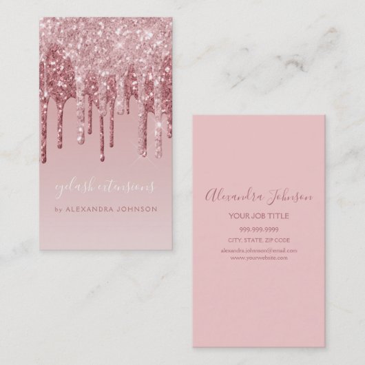 Roze Rose Gold Glitter Eyelash Extensions Lashes Visitekaartje (Voorkant / Achterkant)