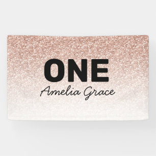 Roze Rose Gold Glitter First Birthday One Name Spandoek