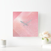Roze Rose Gold Glitter Glass Grey Abstract Vierkante Klok (Huis)