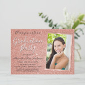 Roze Rose Gold Glitter Graduation Party - Foto Kaart (Staand voorkant)