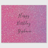 Roze Rose Gold Glitter Happy Birthday Eigen naam Cadeaupapier (Vlak)