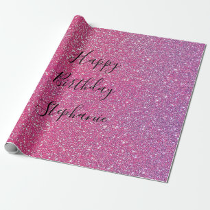 Roze Rose Gold Glitter Happy Birthday Eigen naam Cadeaupapier
