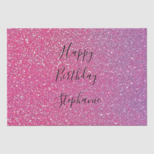Roze Rose Gold Glitter Happy Birthday Eigen naam Tissuepapier