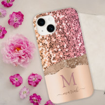 Roze Rose Gold - Glitter Initialen Moderne Monogra