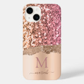 Roze Rose Gold - Glitter Initialen Moderne Monogra Case-Mate iPhone Case (Achterkant)