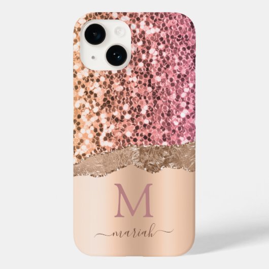 Roze Rose Gold - Glitter Initialen Moderne Monogra Case-Mate iPhone Case (Achterkant)