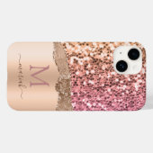 Roze Rose Gold - Glitter Initialen Moderne Monogra Case-Mate iPhone Case (Achterkant (horizontaal))