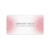 Roze Rose Gold Glitter Kijk Witte Legante Sjabloon Etiket (Voorkant)