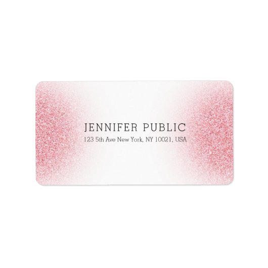 Roze Rose Gold Glitter Kijk Witte Legante Sjabloon Etiket (Voorkant)