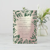 Roze Rose Gold Glitter Leafs Floral Lijst Green Kaart (Staand voorkant)