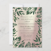 Roze Rose Gold Glitter Leafs Floral Lijst Green Kaart (Voorkant)