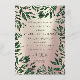 Roze Rose Gold Glitter Leafs Floral Lijst Green Kaart