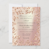 Roze Rose Gold Glitter Leafs Floral Lijst Parly Kaart (Voorkant)