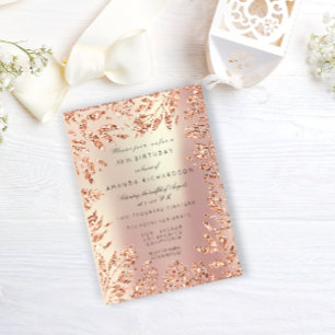 Roze Rose Gold Glitter Leafs Floral Lijst Parly Kaart