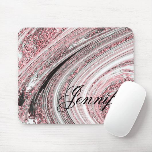 Roze Rose Gold Glitter Marble Geode met monogram Muismat (Met muis)
