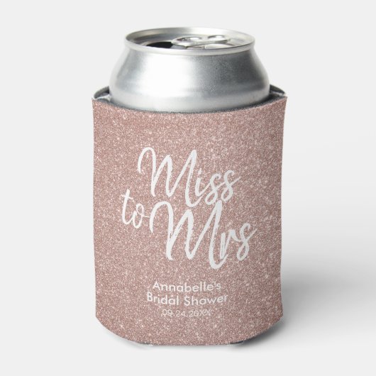 Roze Rose Gold Glitter Miss naar Mrs Vrijgezellenf Blikjeskoeler (Blikje Voorkant)