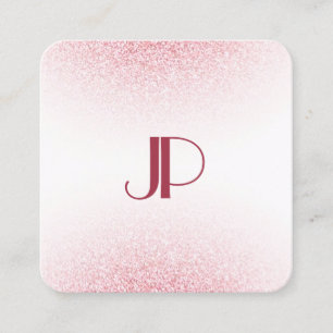 Roze Rose Gold Glitter Modern Elegant Monogram Vierkante Visitekaartje