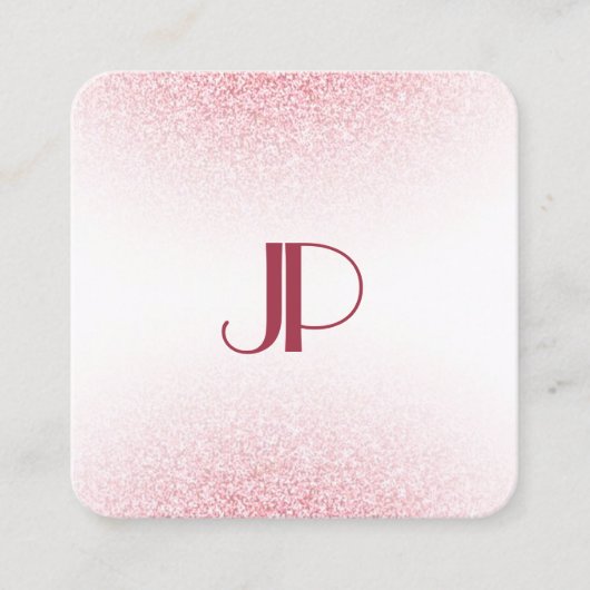 Roze Rose Gold Glitter Modern Elegant Monogram Vierkante Visitekaartje (Voorkant)