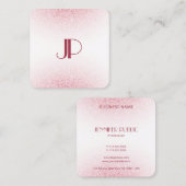 Roze Rose Gold Glitter Modern Elegant Monogram Vierkante Visitekaartje (Voorkant / Achterkant)