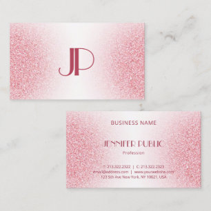 Roze Rose Gold Glitter Modern Elegant Monogram Visitekaartje