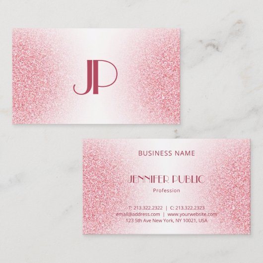 Roze Rose Gold Glitter Modern Elegant Monogram Visitekaartje (Voorkant / Achterkant)
