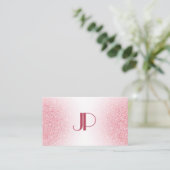 Roze Rose Gold Glitter Modern Elegant Monogram Visitekaartje (Staand voorkant)
