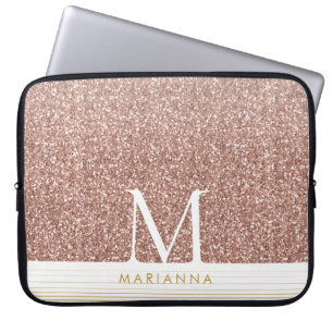 Roze Rose Gold Glitter Moderne Monogram laptop Laptop Sleeve