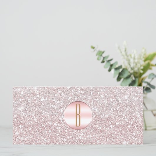 Roze Rose Gold Glitter Monogram Cadeaubon (Staand voorkant)