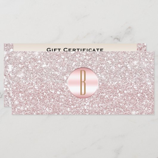 Roze Rose Gold Glitter Monogram Cadeaubon (Voorkant / Achterkant)
