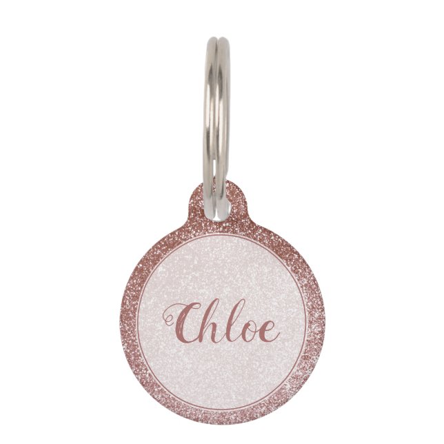  Roze Rose Gold Glitter Monogram Huisdierpenning (Voorkant)
