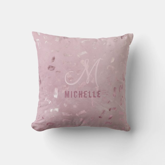 Roze Rose Gold Glitter Monogram Naam Michelle Kussen (Voorkant)