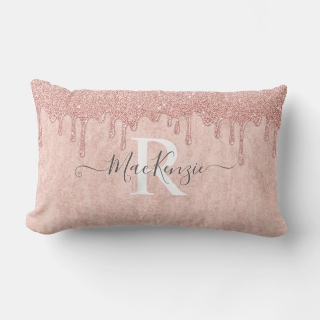 Roze Rose Gold Glitter Monogram Name Sierkussen Kussen (Voorkant)