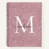 Roze Rose Gold Glitter Monogram Script Sparkle Notitieboek (Voorkant)