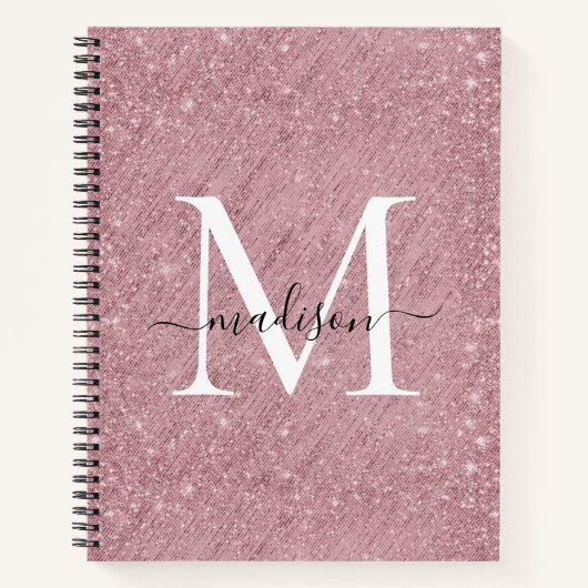 Roze Rose Gold Glitter Monogram Script Sparkle Notitieboek (Voorkant)