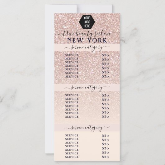Roze Rose Gold Glitter Ombre Logo Salon Prijs (Voorkant)