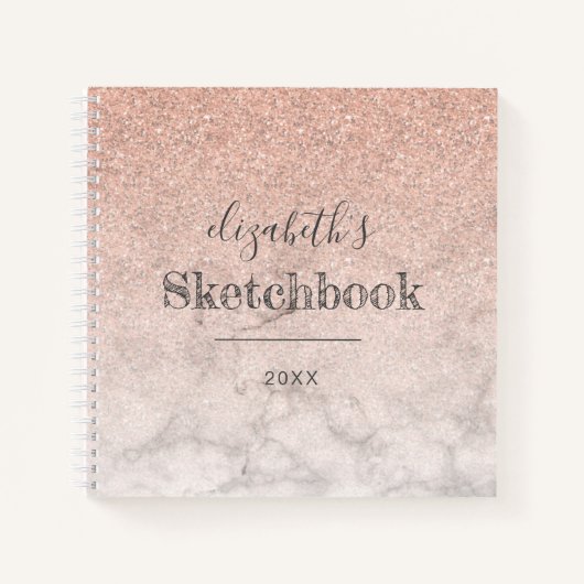 Roze Rose Gold Glitter Ombre Marble Sketchbook Notitieboek (Voorkant)