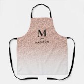 Roze Rose Gold Glitter Ombre Modern Monogram Naam Schort (Voorkant)