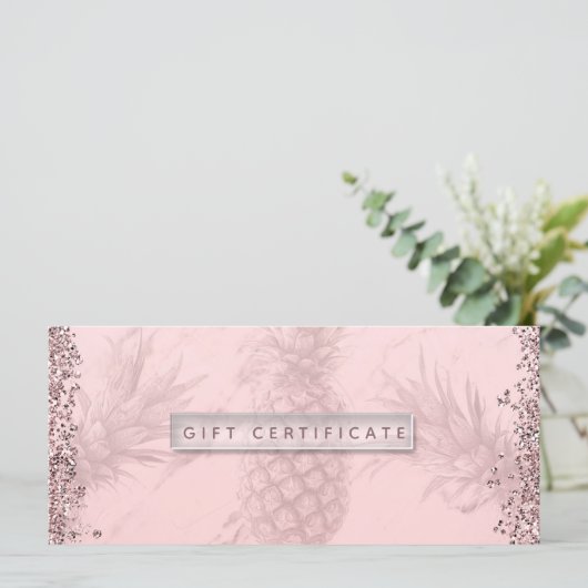 Roze Rose Gold Glitter Pineappel Cadeaubon (Staand voorkant)