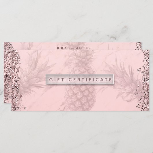 Roze Rose Gold Glitter Pineappel Cadeaubon (Voorkant / Achterkant)