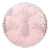 Roze Rose Gold Glitter Pineappel Tropische afbeeld Keramische Knop (Voorkant)