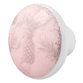 Roze Rose Gold Glitter Pineappel Tropische afbeeld Keramische Knop (Rechts)
